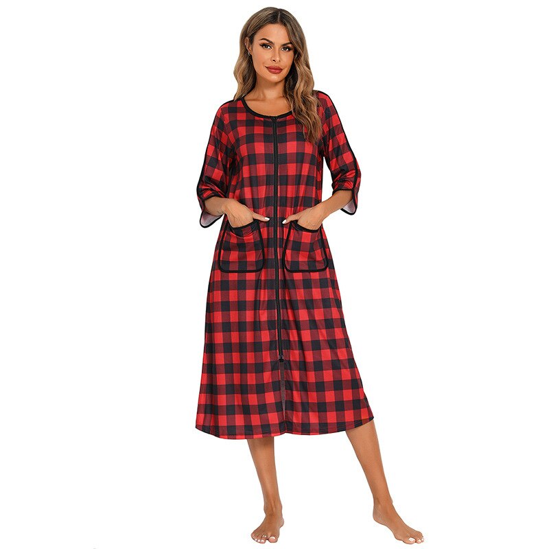 Chemise de nuit chaude à fermeture éclair et capuche