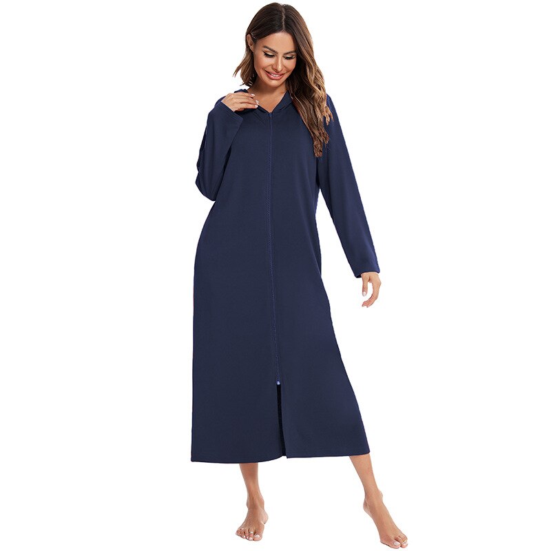 Chemise de nuit chaude à fermeture éclair et capuche