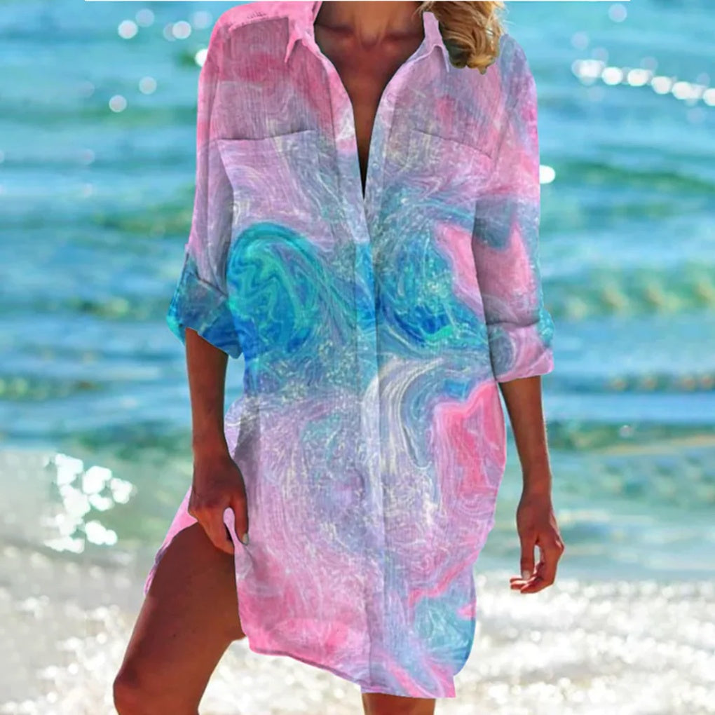 Chemise de plage femme à motif tie-dye