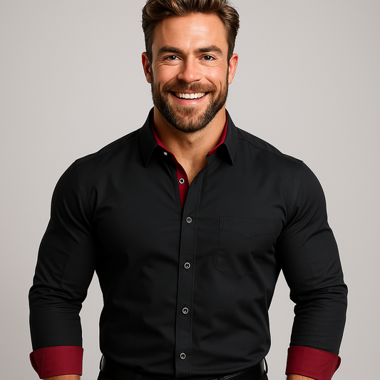 Chemise de travail extensible pour homme, col officier, col montant, infroissable