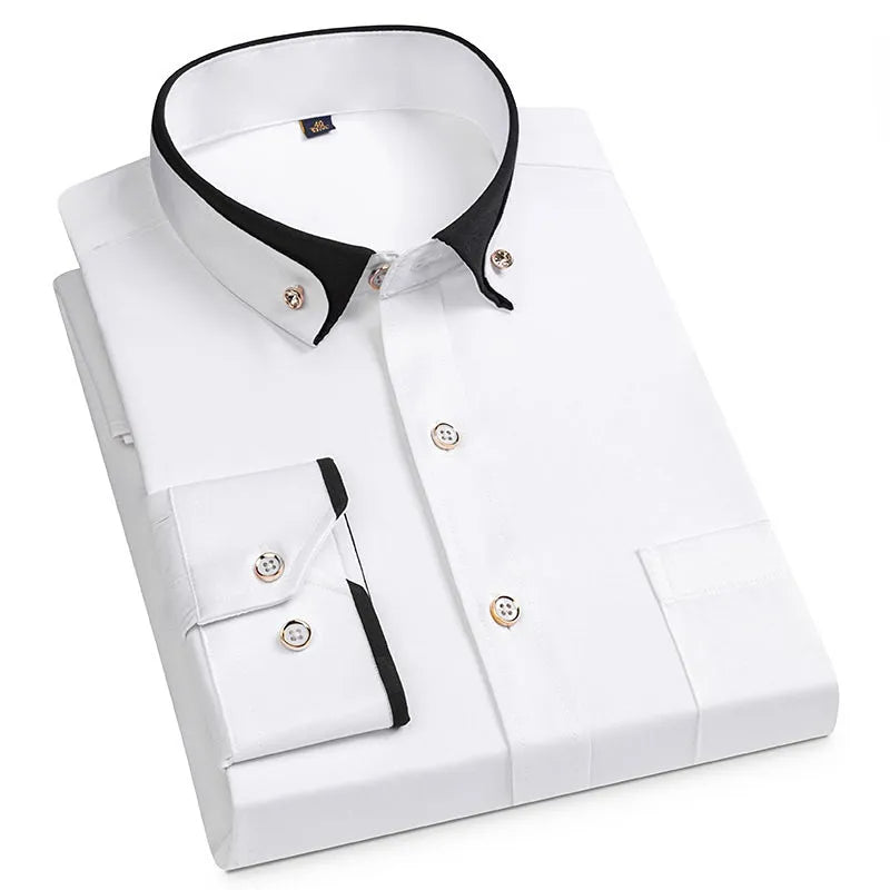 Chemise de travail extensible pour homme, col officier, col montant, infroissable