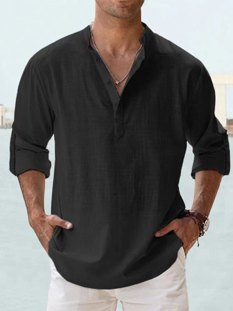 Chemise décontractée à manches longues et boutons pour homme