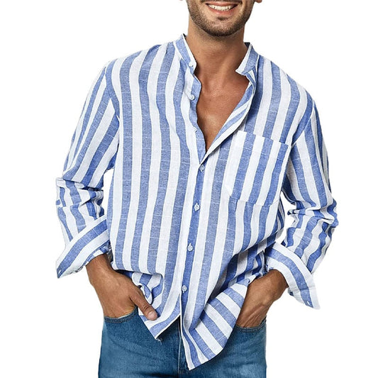 Chemise décontractée à rayures et manches longues pour homme