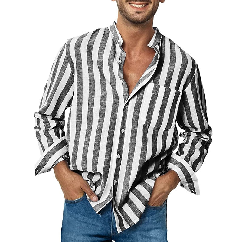 Chemise décontractée à rayures et manches longues pour homme