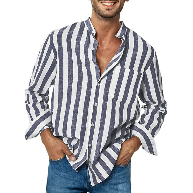 Chemise décontractée à rayures et manches longues pour homme