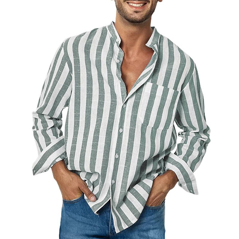 Chemise décontractée à rayures et manches longues pour homme