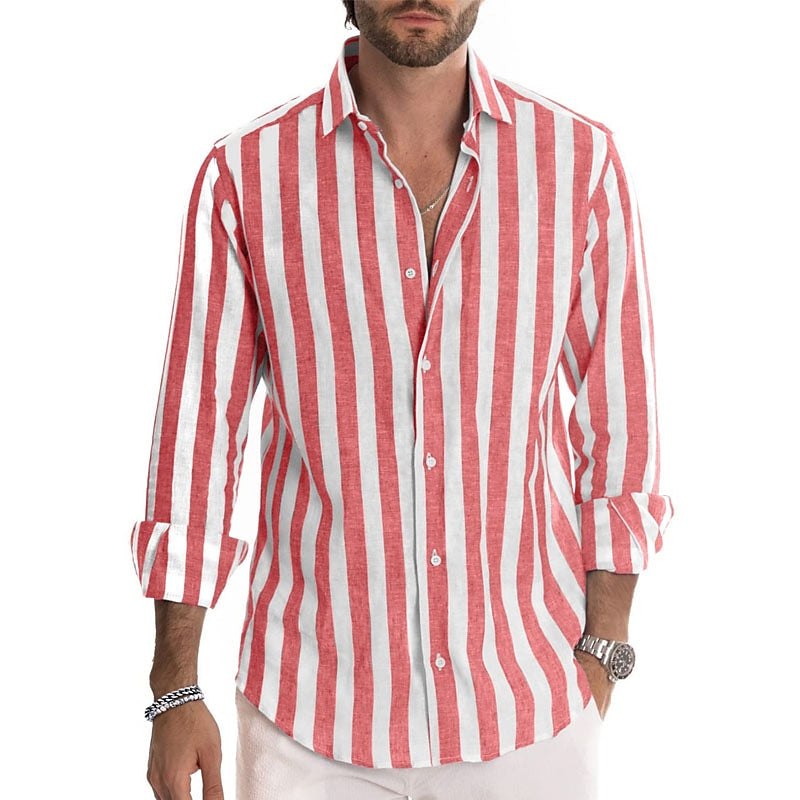 Chemise décontractée à rayures et manches longues pour homme