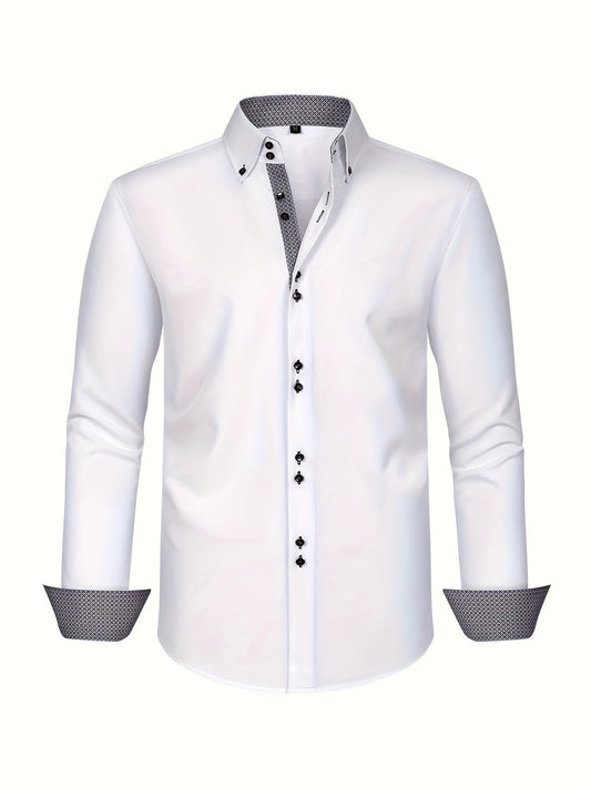 Chemise élégante pour homme à double boutonnage et poignets contrastés