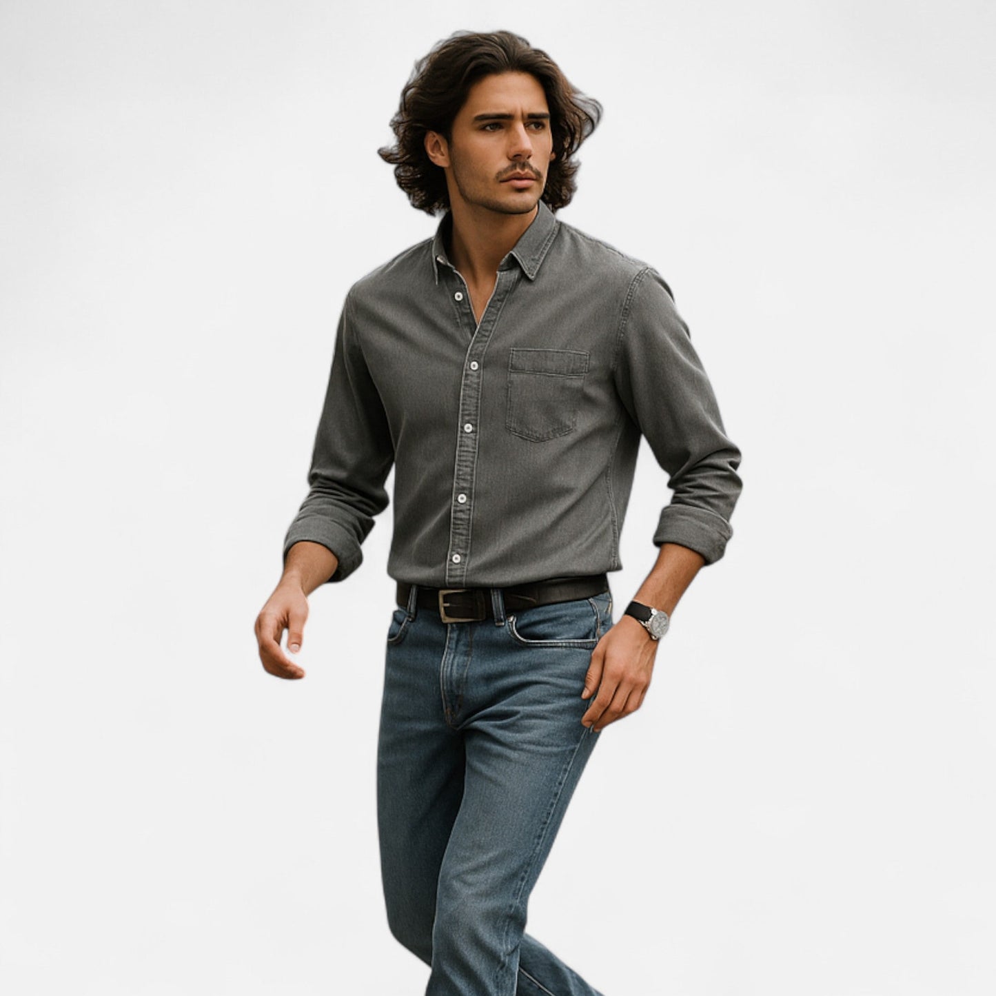 Chemise en jean classique pour homme en coton premium