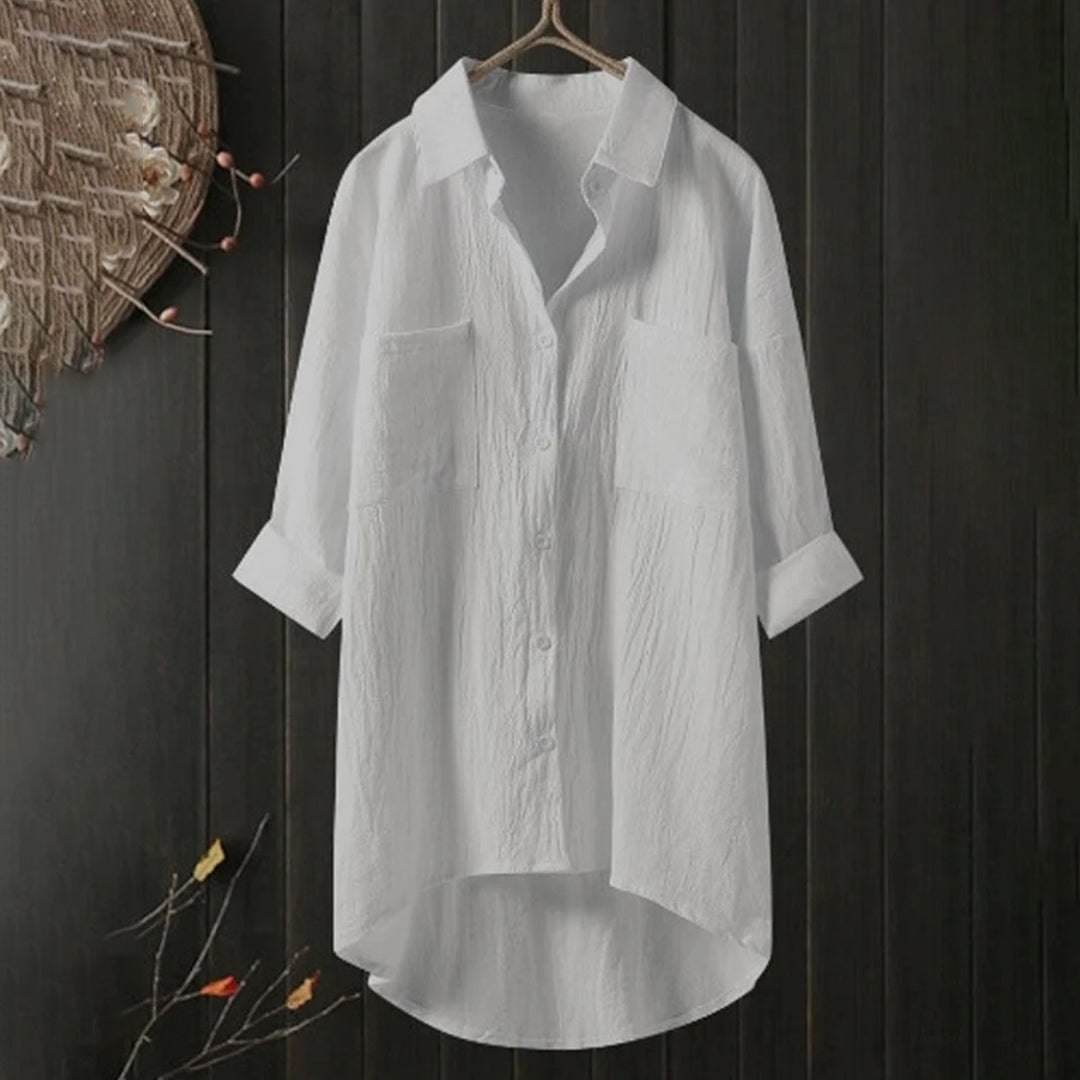 Chemise en lin à boutons, manches longues, coupe ample