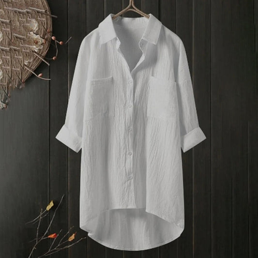 Chemise en lin à boutons, manches longues, coupe ample