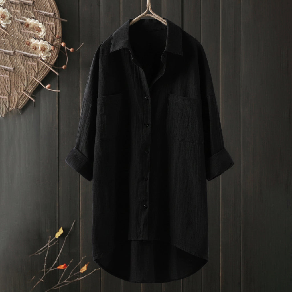 Chemise en lin à boutons, manches longues, coupe ample