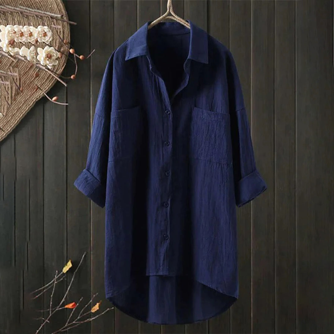 Chemise en lin à boutons, manches longues, coupe ample