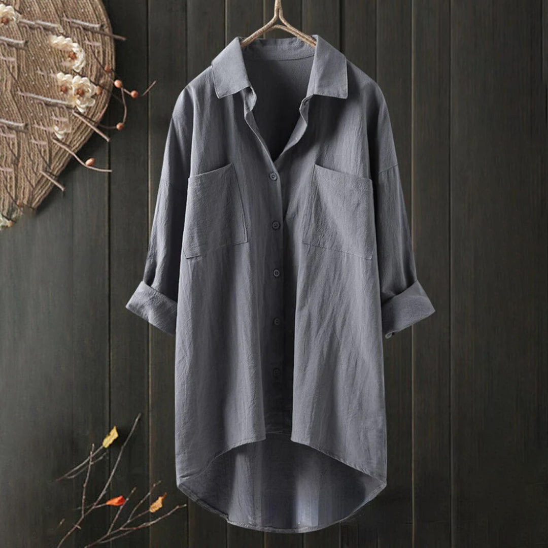Chemise en lin à boutons, manches longues, coupe ample
