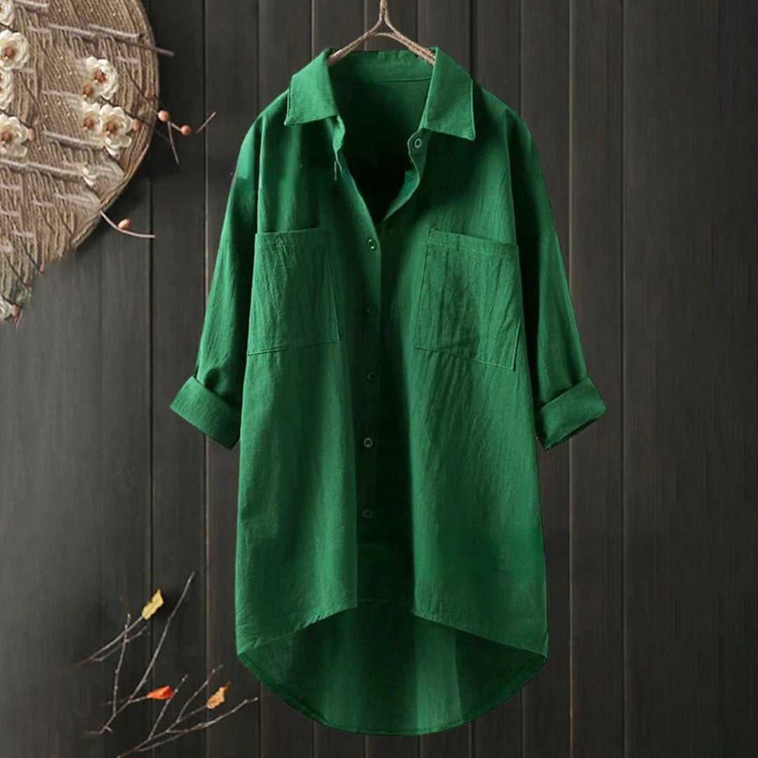 Chemise en lin à boutons, manches longues, coupe ample