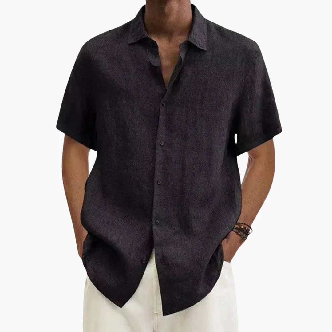 Chemise en lin pour homme à manches courtes et fermeture à boutons pour l'été