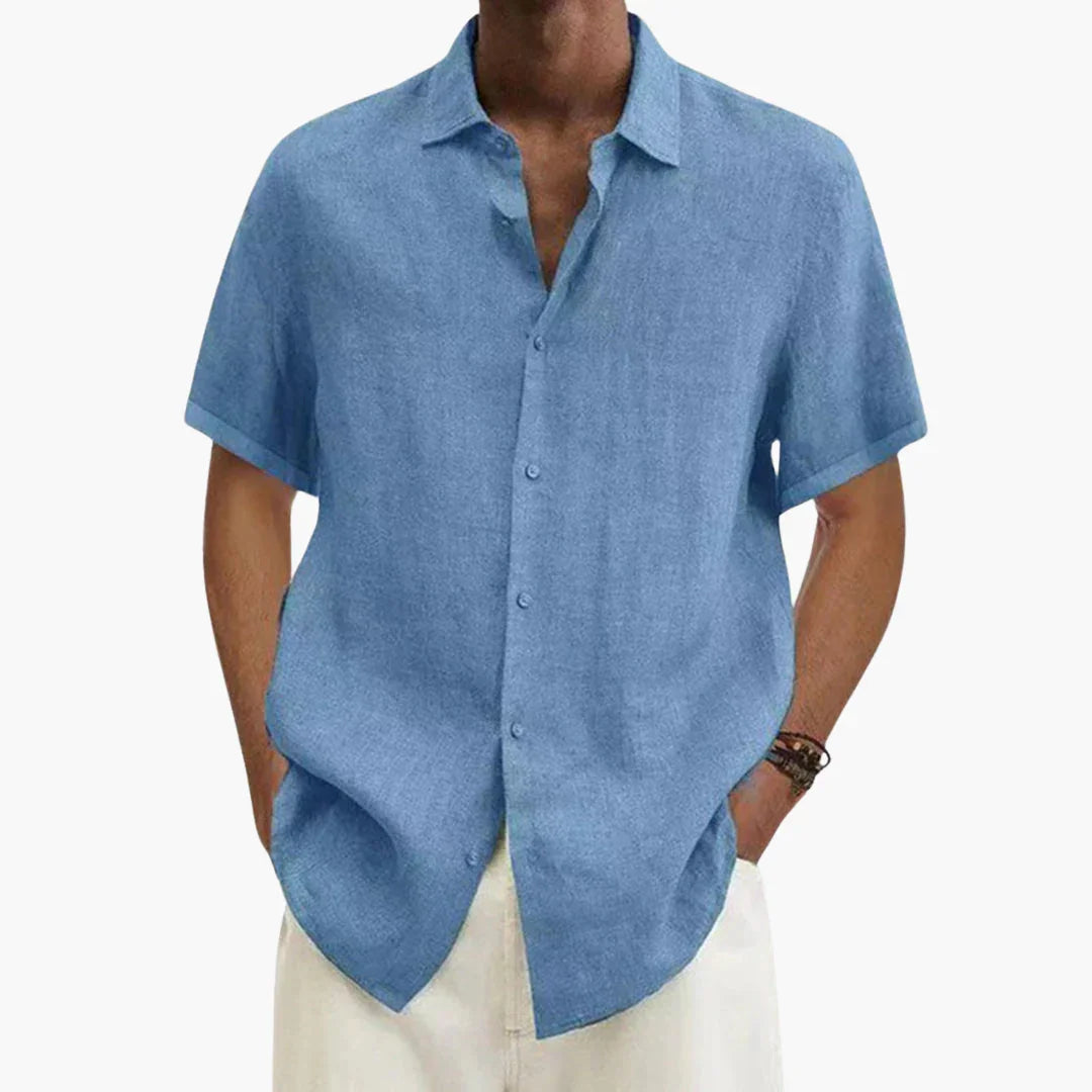 Chemise en lin pour homme à manches courtes et fermeture à boutons pour l'été