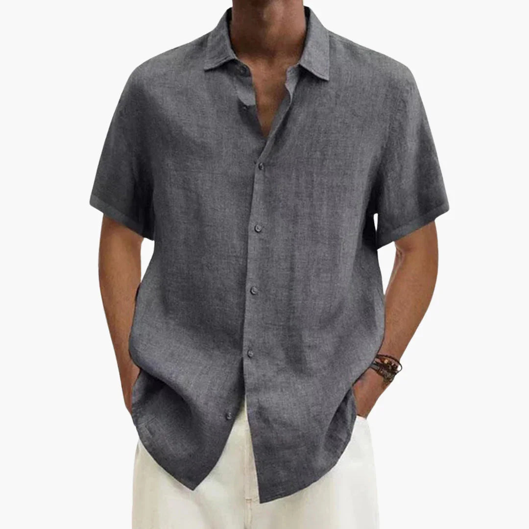 Chemise en lin pour homme à manches courtes et fermeture à boutons pour l'été