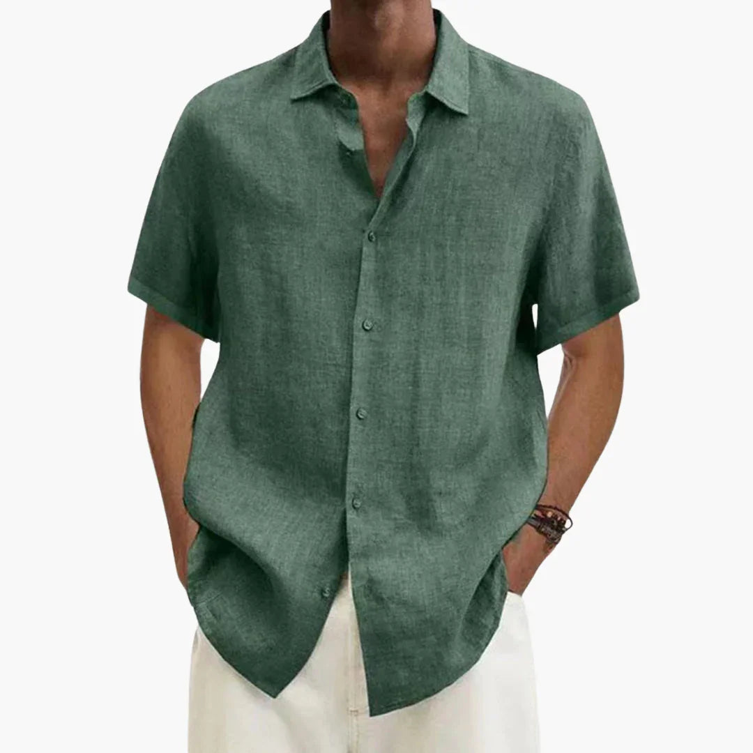 Chemise en lin pour homme à manches courtes et fermeture à boutons pour l'été