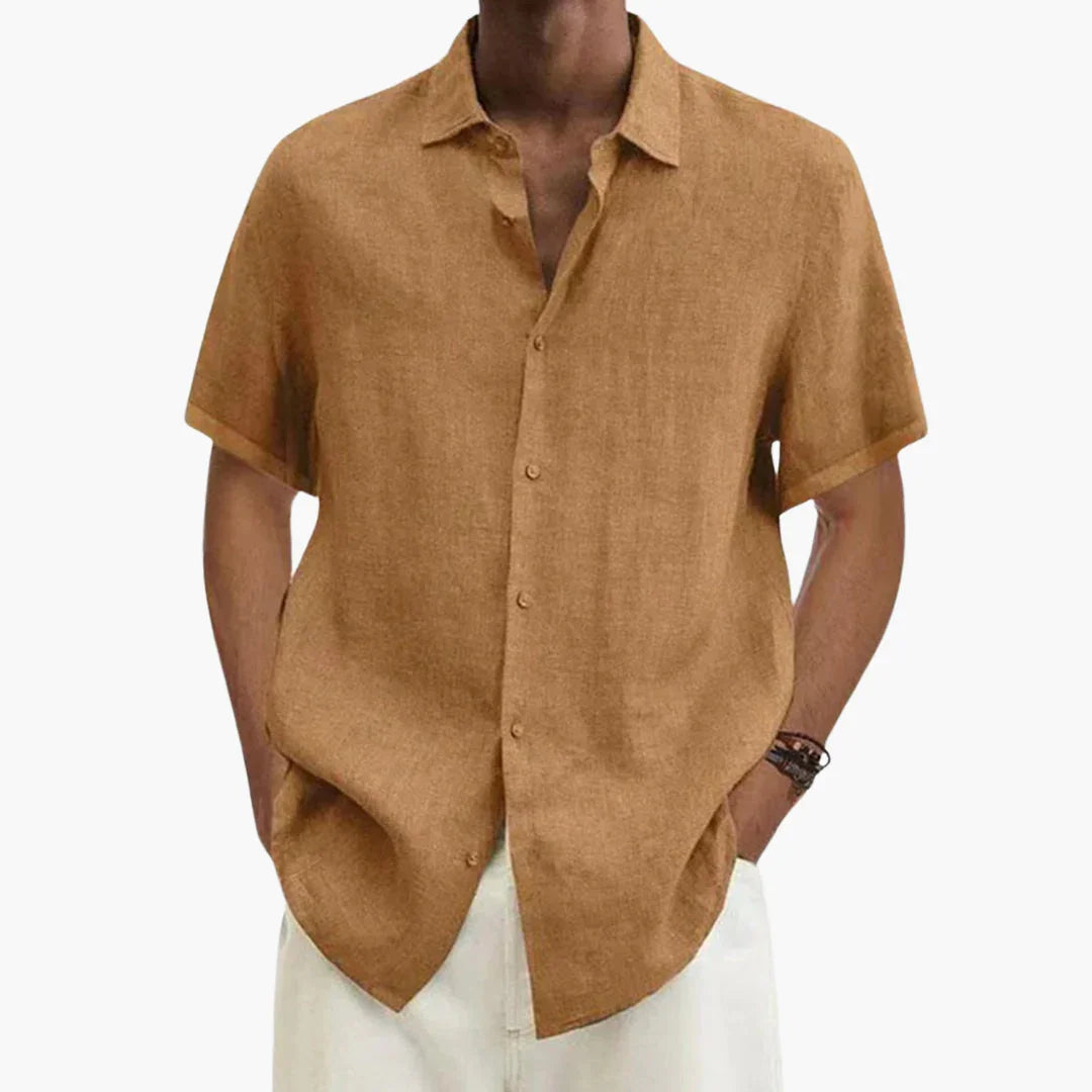Chemise en lin pour homme à manches courtes et fermeture à boutons pour l'été