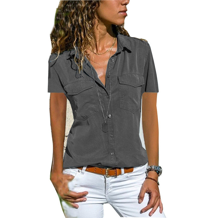 Chemise femme manches courtes avec boutons et poches