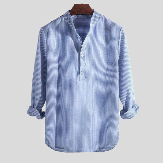 Chemise henley à rayures et manches longues pour homme