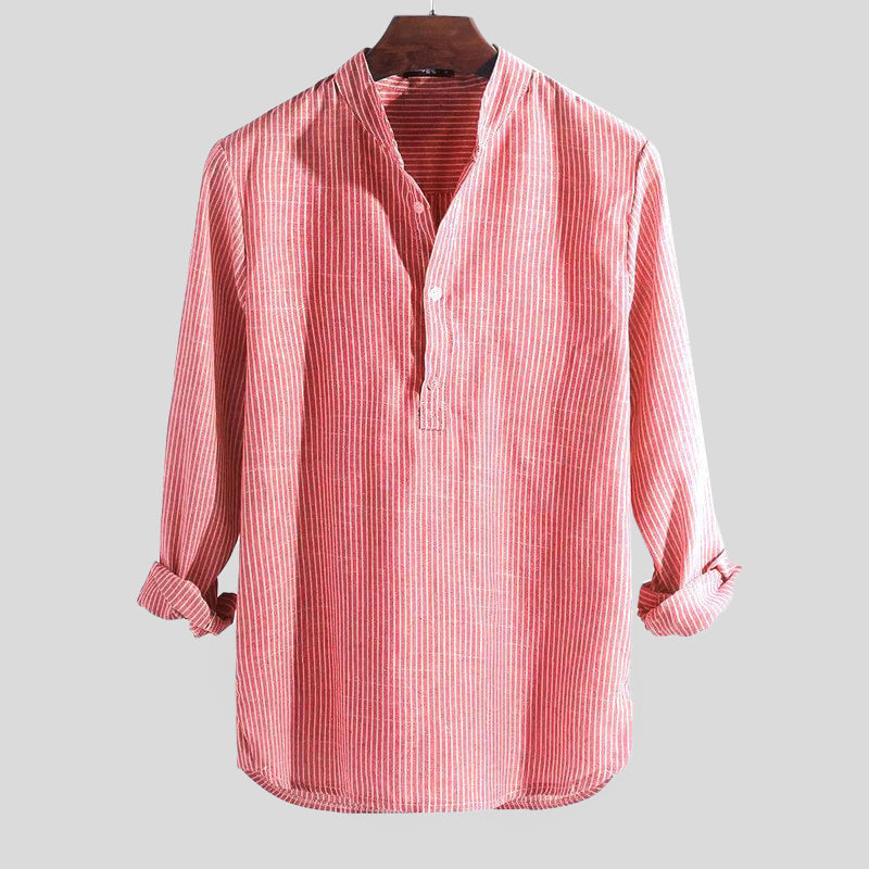 Chemise henley à rayures et manches longues pour homme