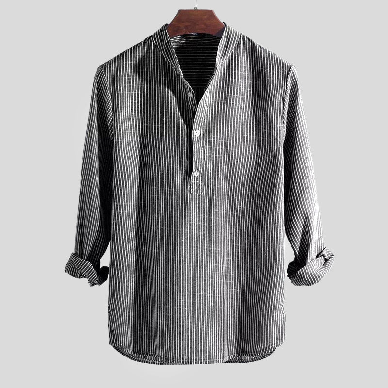 Chemise henley à rayures et manches longues pour homme
