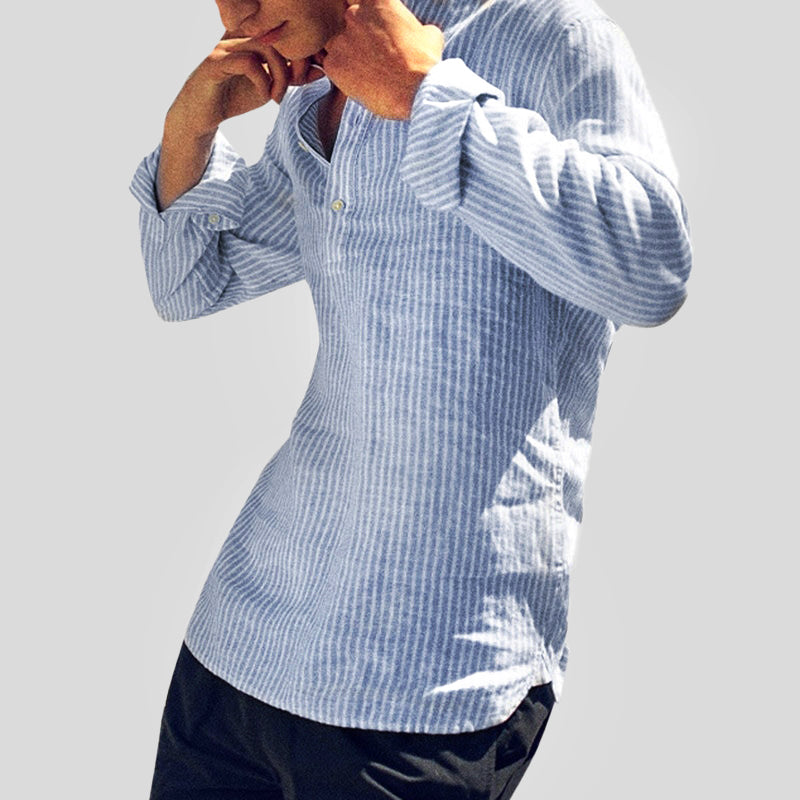 Chemise henley à rayures et manches longues pour homme