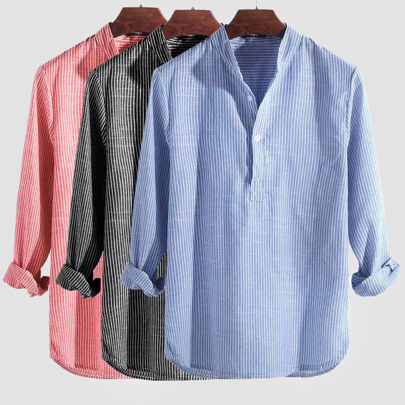 Chemise henley à rayures et manches longues pour homme