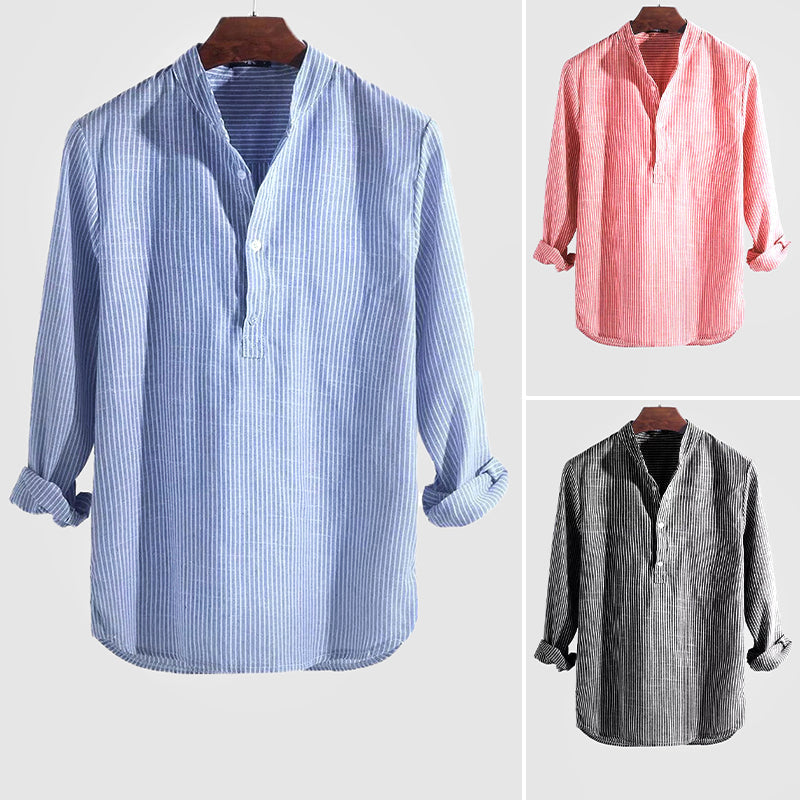 Chemise henley à rayures et manches longues pour homme