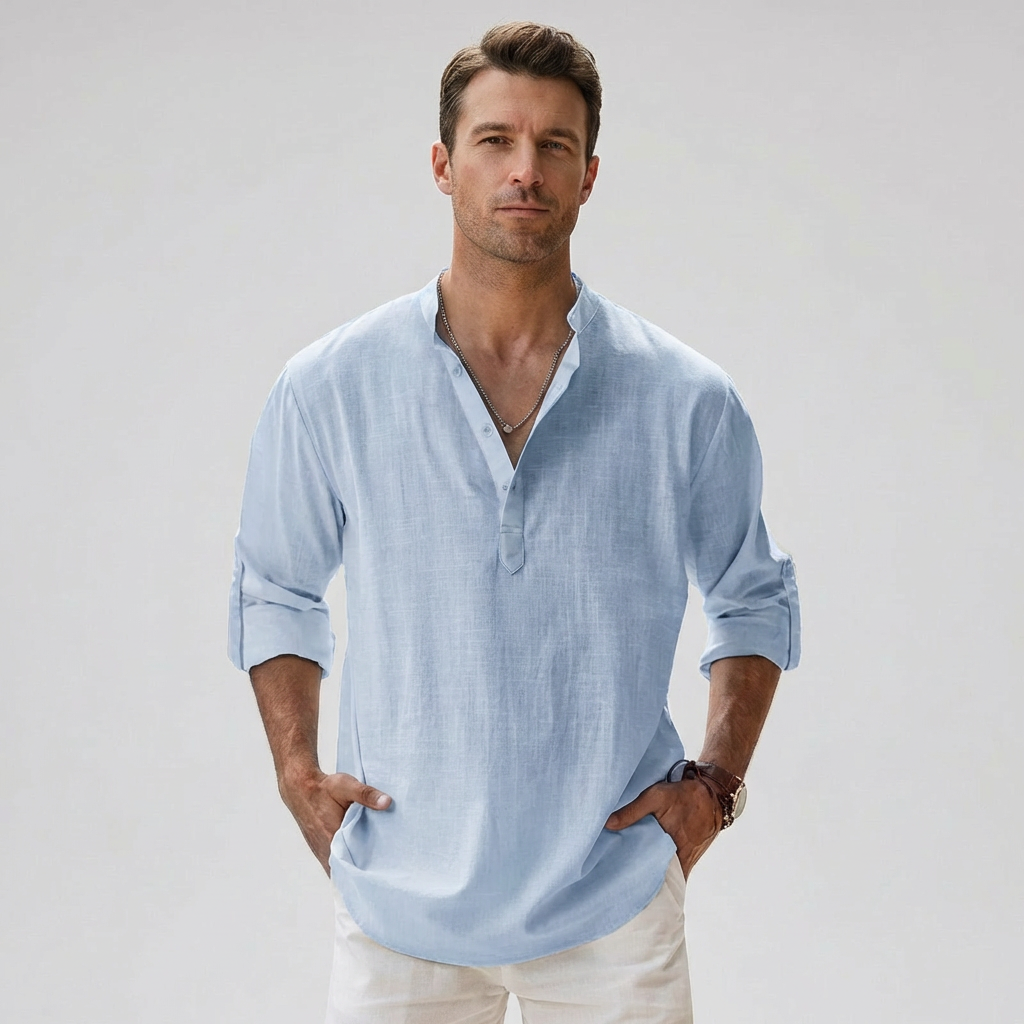 Chemise henley pour homme avec patte de boutonnage au col