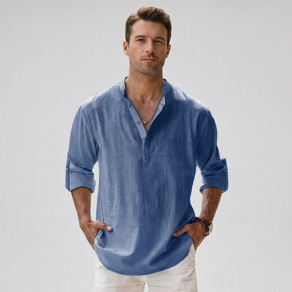 Chemise henley pour homme avec patte de boutonnage au col