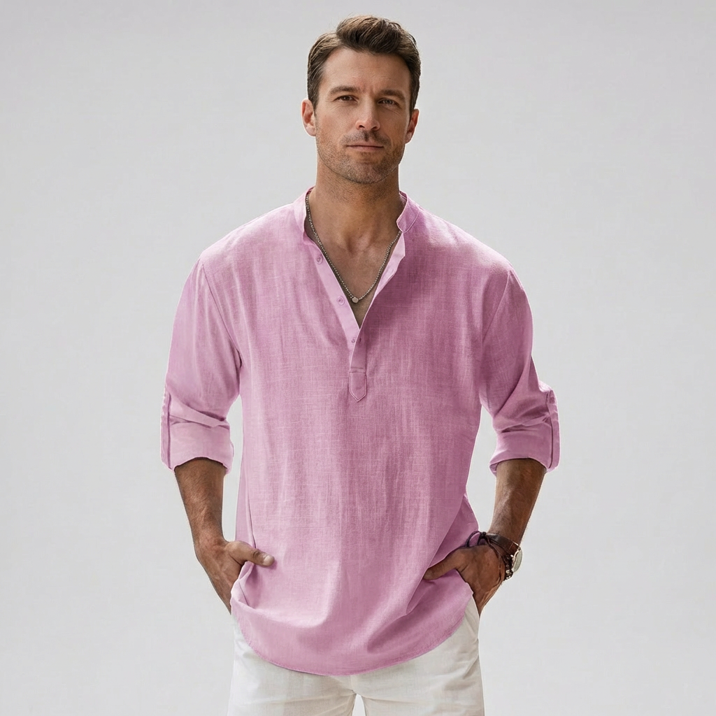 Chemise henley pour homme avec patte de boutonnage au col