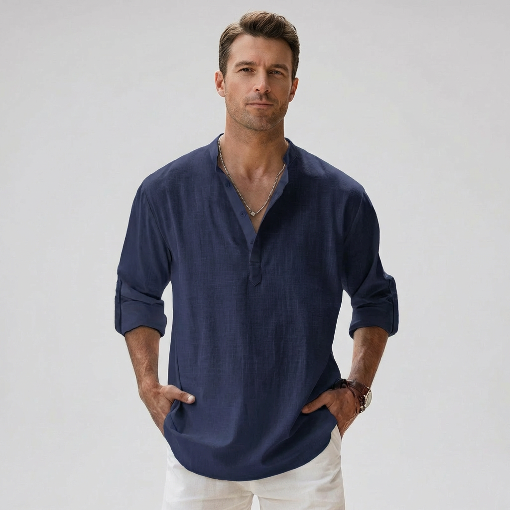 Chemise henley pour homme avec patte de boutonnage au col