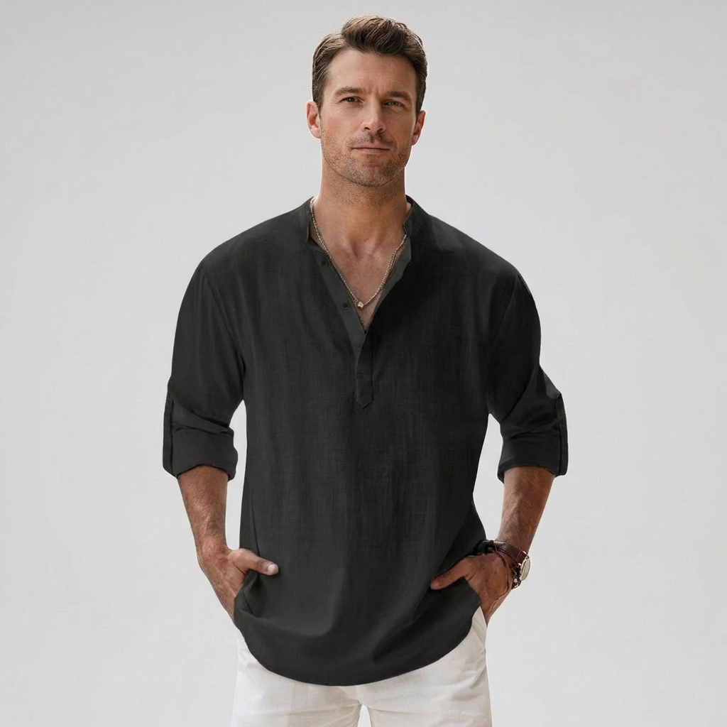 Chemise henley pour homme avec patte de boutonnage au col