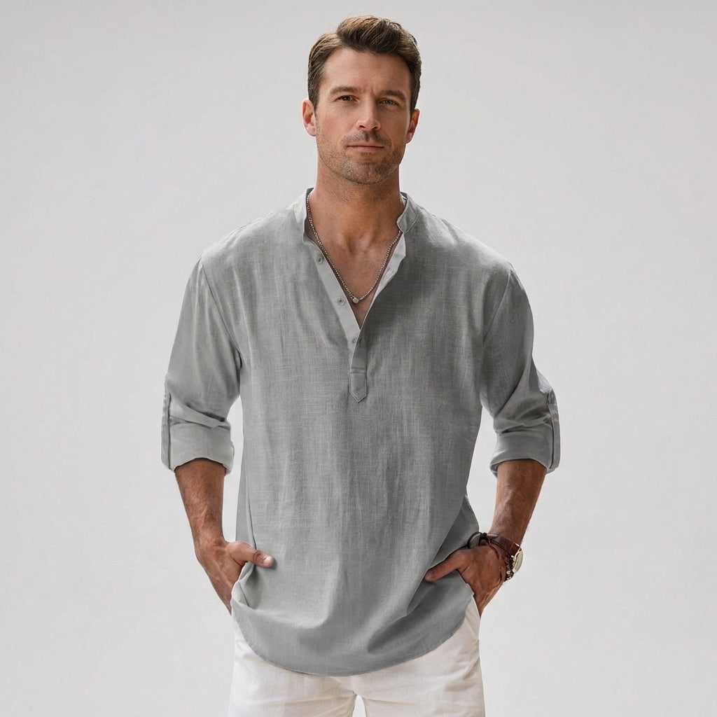 Chemise henley pour homme avec patte de boutonnage au col