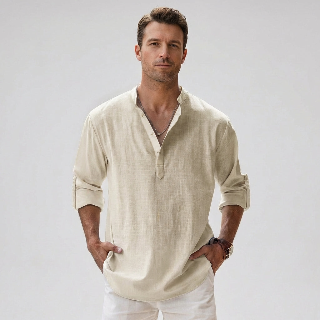 Chemise henley pour homme avec patte de boutonnage au col