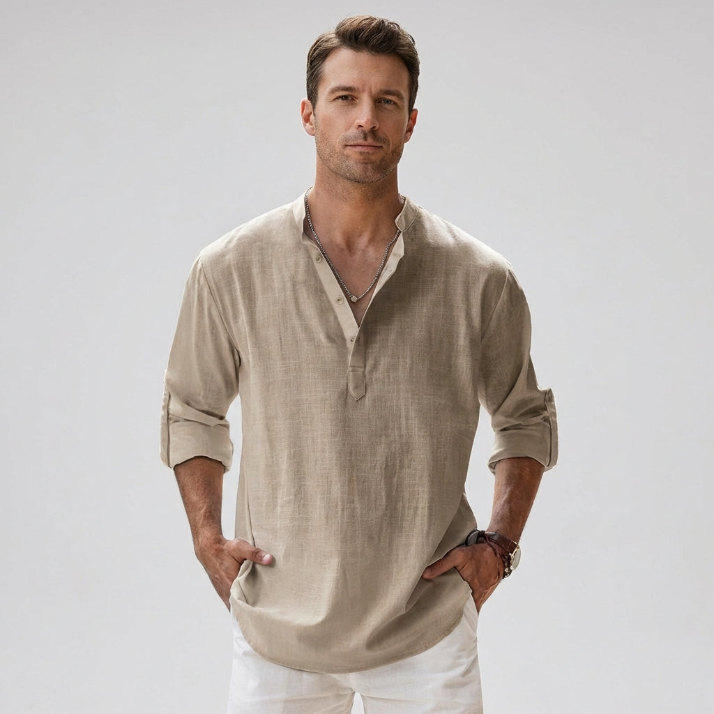 Chemise henley pour homme avec patte de boutonnage au col