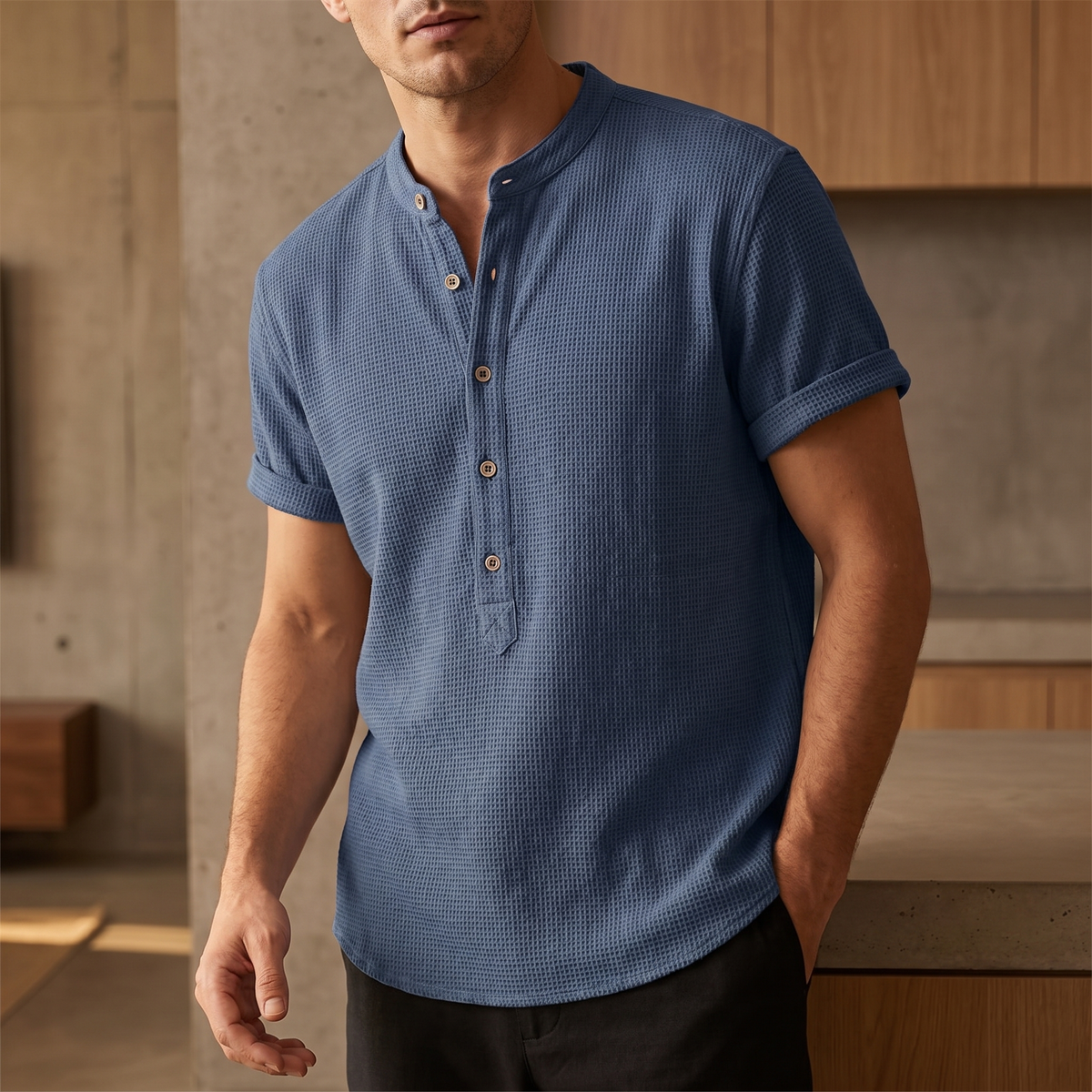 Chemise homme en mélange lin et coton, légère, respirante et décontractée