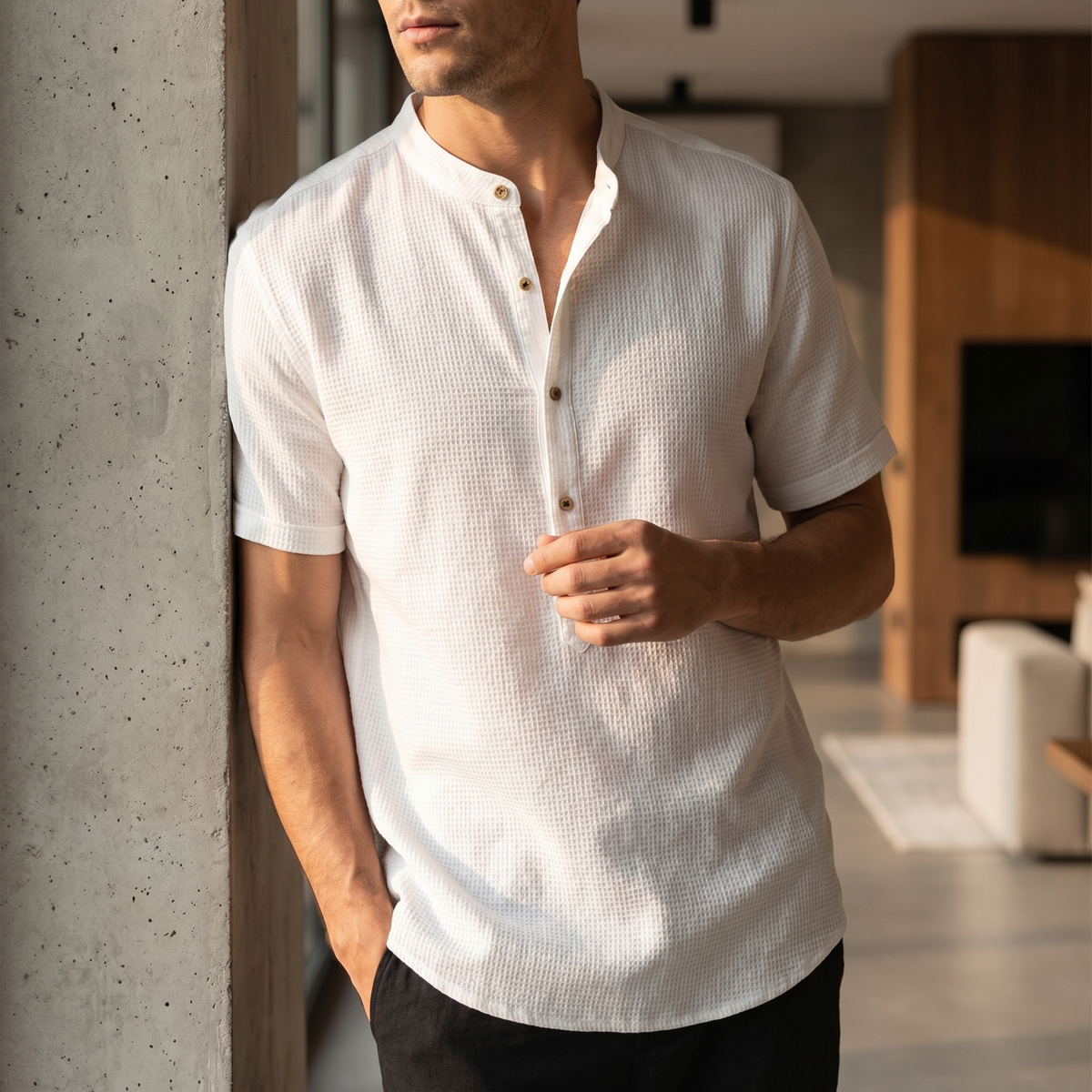Chemise homme en mélange lin et coton, légère, respirante et décontractée