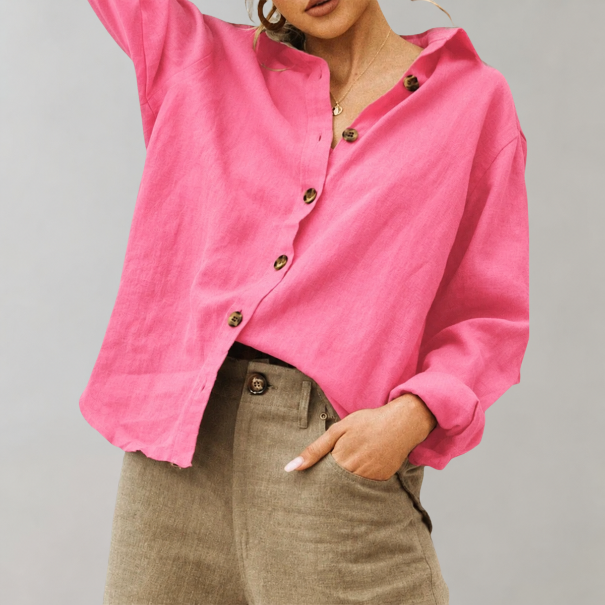 Chemise légère coupe décontractée en mélange de lin et coton