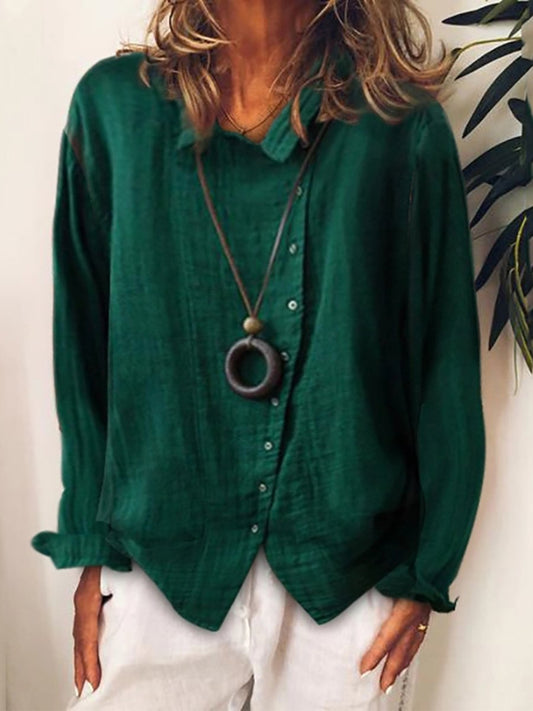 Chemise longue casual femme en coton et lin mélangés