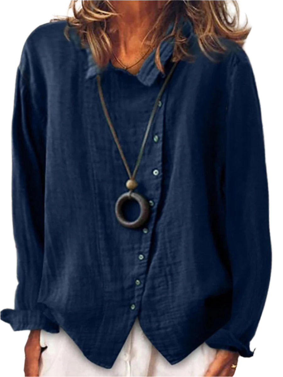 Chemise longue casual femme en coton et lin mélangés