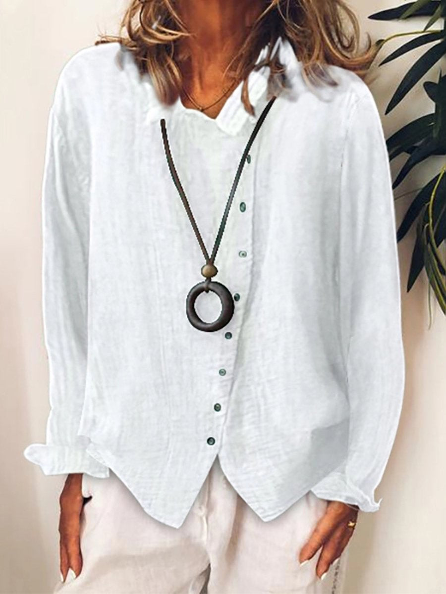 Chemise longue casual femme en coton et lin mélangés
