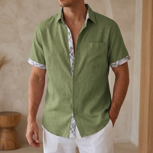 Chemise manches courtes en coton à carreaux graphiques – Chemise décontractée d'été