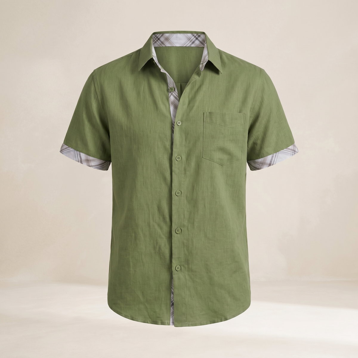 Chemise manches courtes en coton à carreaux graphiques – Chemise décontractée d'été