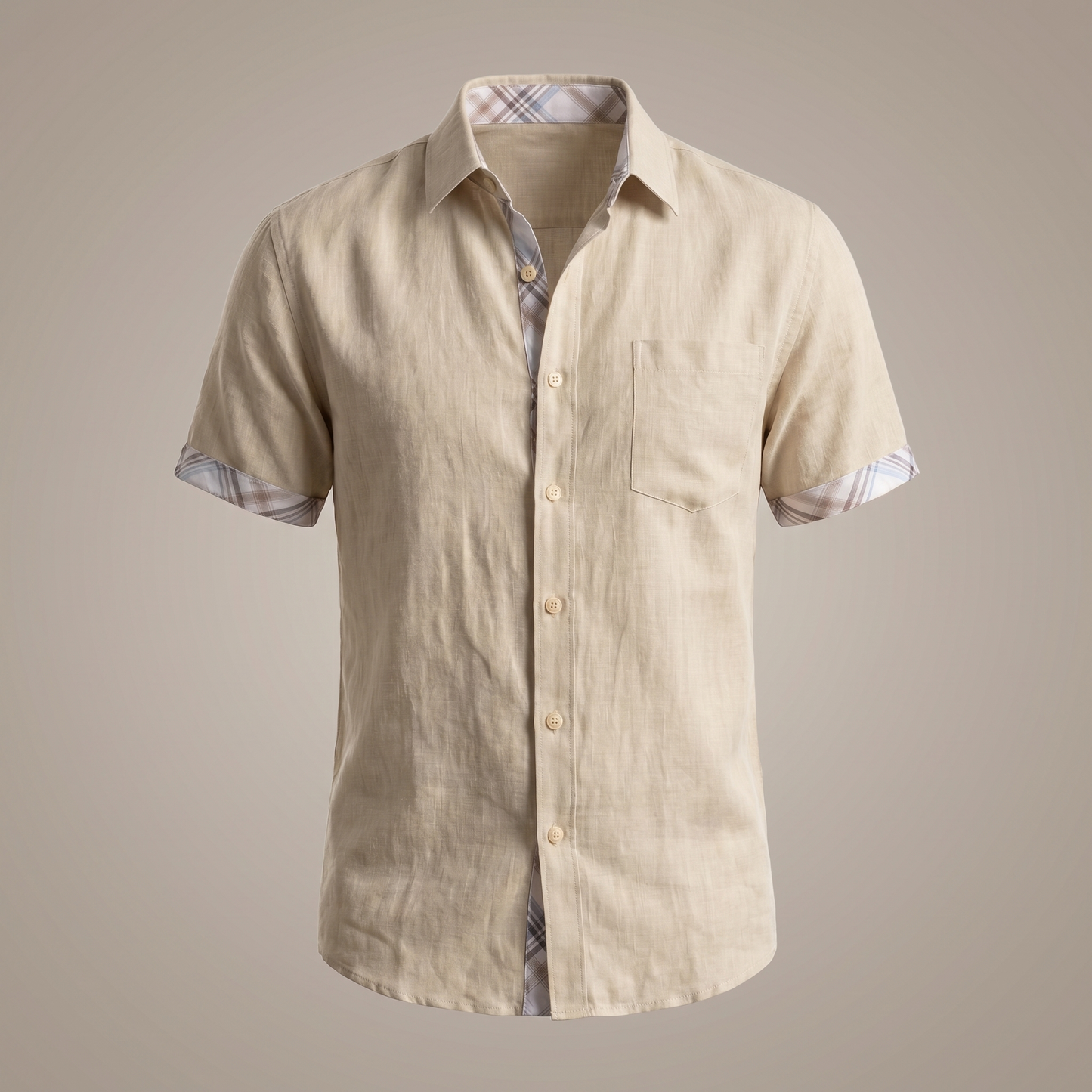 Chemise manches courtes en coton à carreaux graphiques – Chemise décontractée d'été