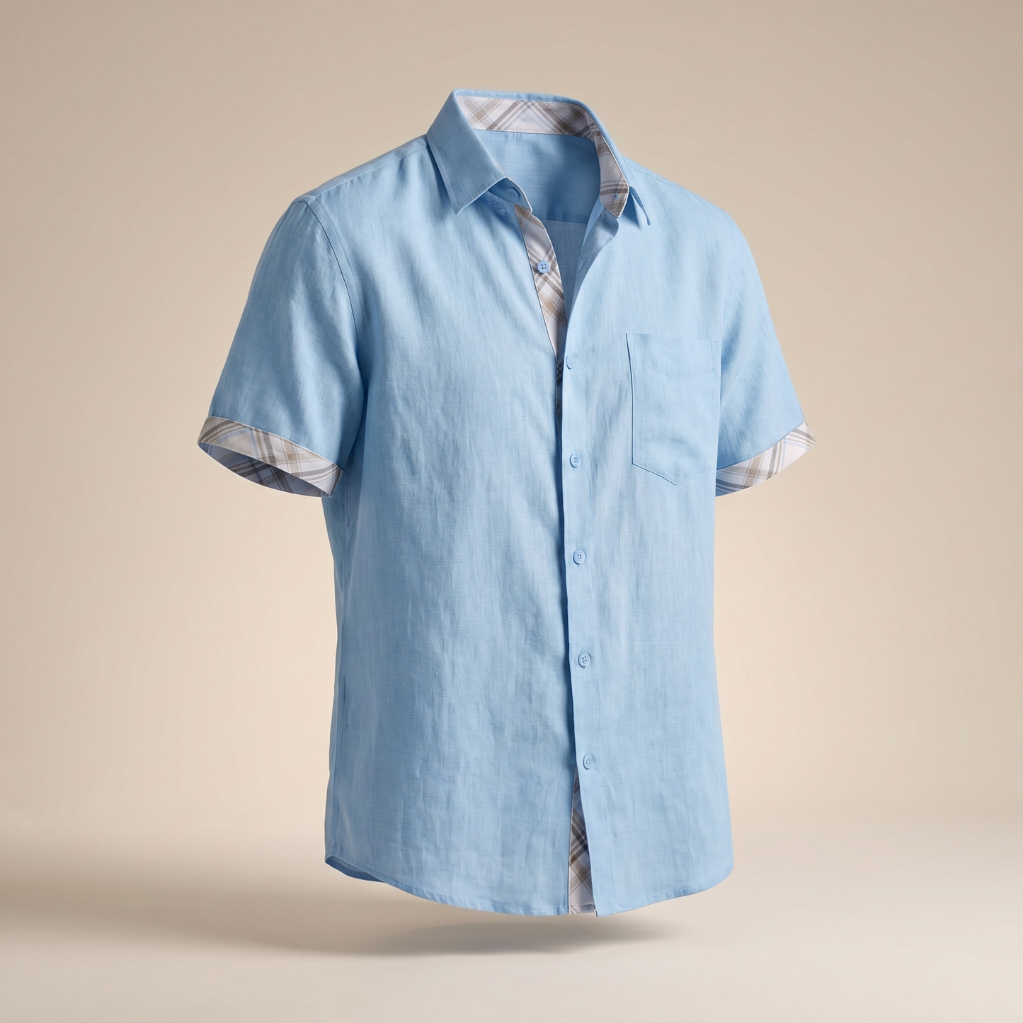 Chemise manches courtes en coton à carreaux graphiques – Chemise décontractée d'été