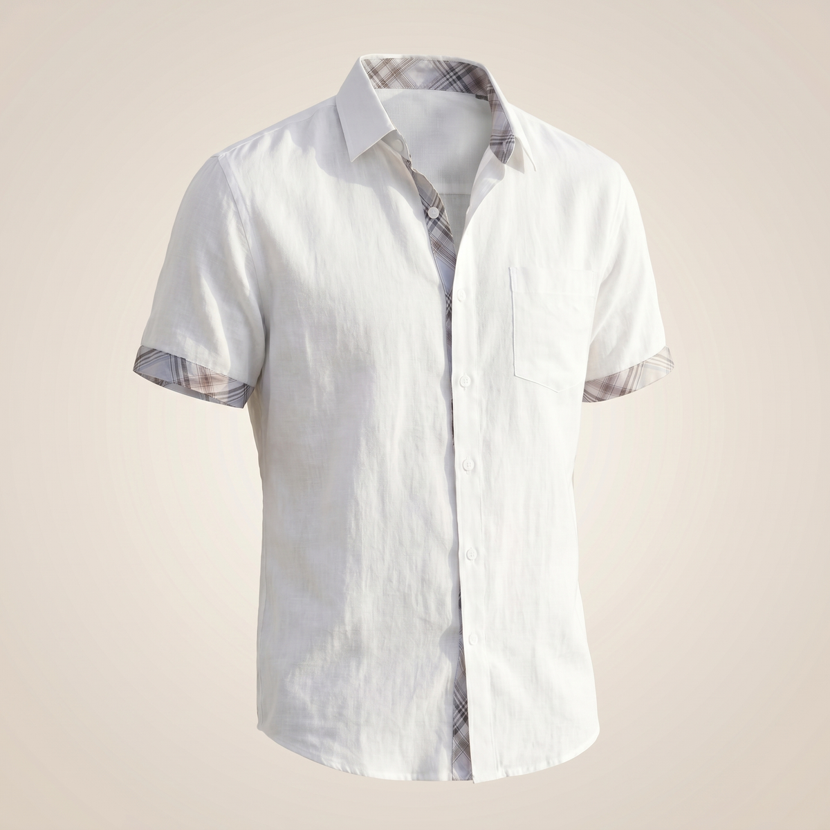 Chemise manches courtes en coton à carreaux graphiques – Chemise décontractée d'été